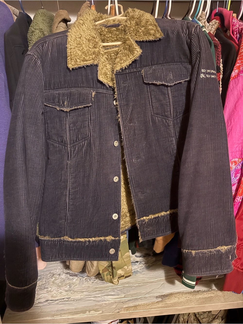 Corduroy Sherpa-Lined Jacket - Navy with Tan Sherpa